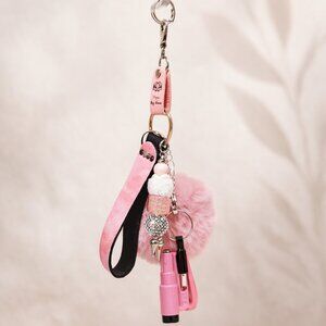 Pink Safety Keychain Set – 10" – Seatbelt Cutter, Glass Breaker & Charms
